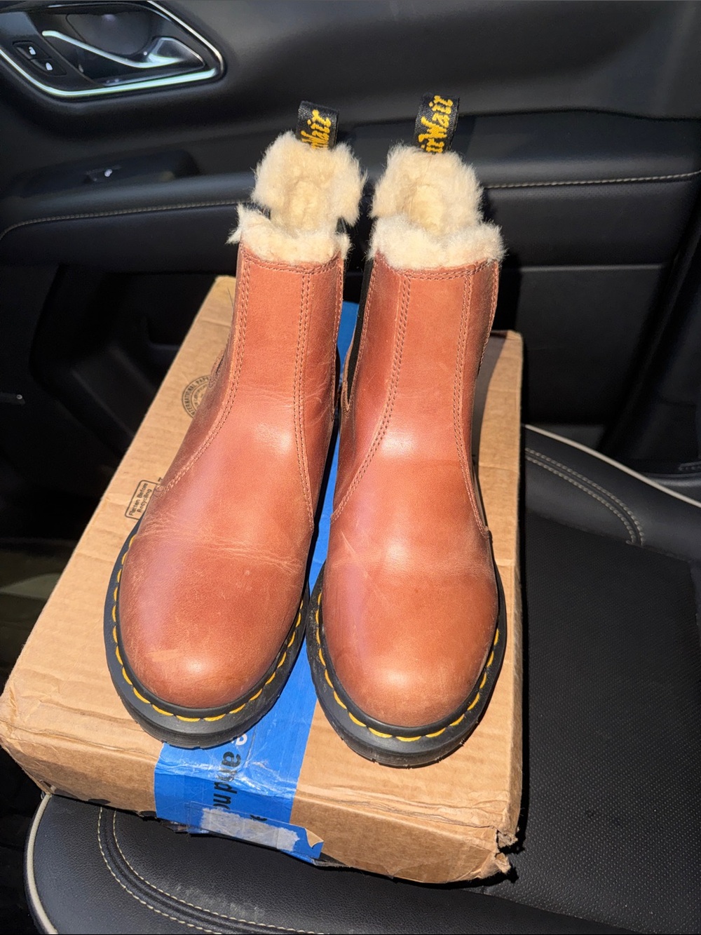 Dr. Martens Tan Leather Fur-Lined Chelsea Booties
